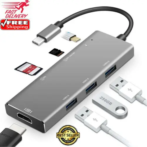 7in1 USB C Hub Dual Adapter Multiport Card Reader 4K HDMI Type C For MacBook Pro