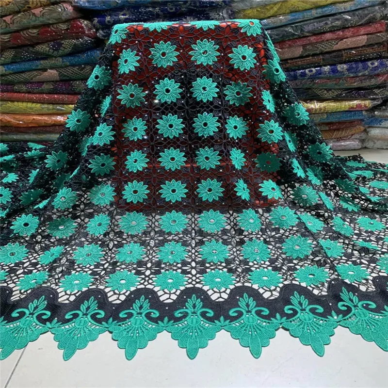 

New Arrival high quality African cord lace fabrics 2019 Green color Embroidered Guipure Lace Fabric For Wedding Dress