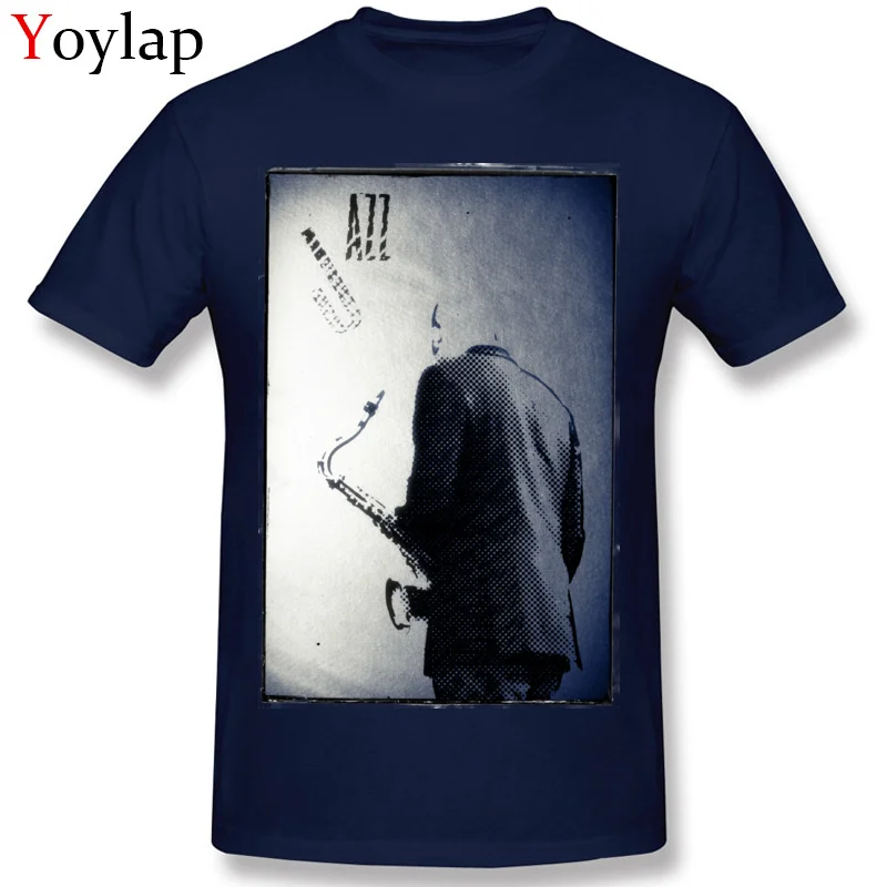Faddish Summer T-Shirt Summer/Autumn 100% Cotton Round Neck Tops T Shirt Short Sleeve Print Saxophonist. Jazz Club Sweatshirts navy ablue