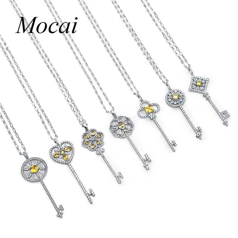 

Famous Brand Design Yellow Cubic Zirconia Flower Key Long Necklace for Women Luxury Shining Summer Jewelry 2016 ZK30