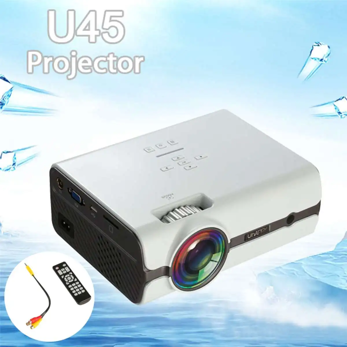 

White U45 7500 Lumens 1080P HD LED Mini Projector Home Multimedia Theater Stereo Speakers USB SD HDMI VGA Home Theatre System