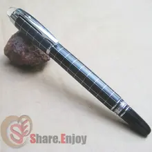 BAOER 79 BLACK AND SILVER M NIB FOUNTAIN PEN WITH WHITE CHECKED SQUARE