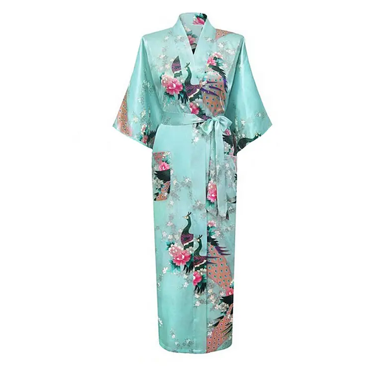 Летний светильник, синий женский халат из искусственного шелка, китайская женская одежда для сна, кимоно, банное платье, женская пижама, Размеры S M L XL XXL XXXL S0031 - Цвет: Baby Blue