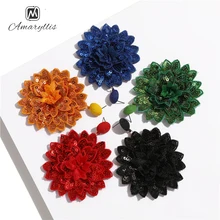 Amaiyllis большой ткань цветок серьги для женщин партии блесток лепесток серьги бренд заявление кулон Post Earrngs Brincos