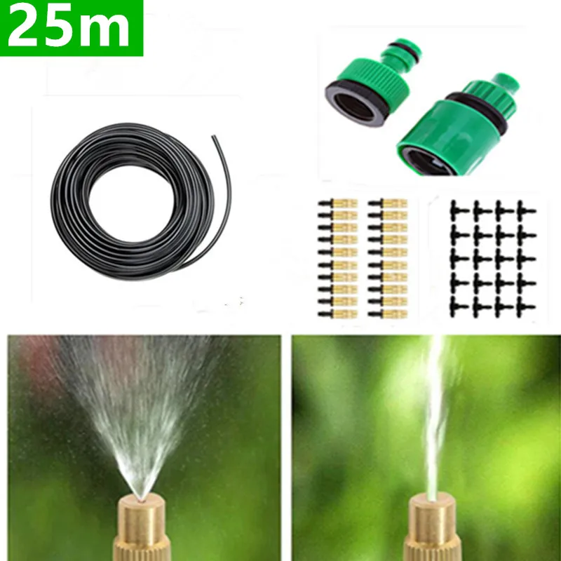 25m Tubing + 25pcs Brass Sprinkler Irrigation System Portable Misting Automatic Watering Garden