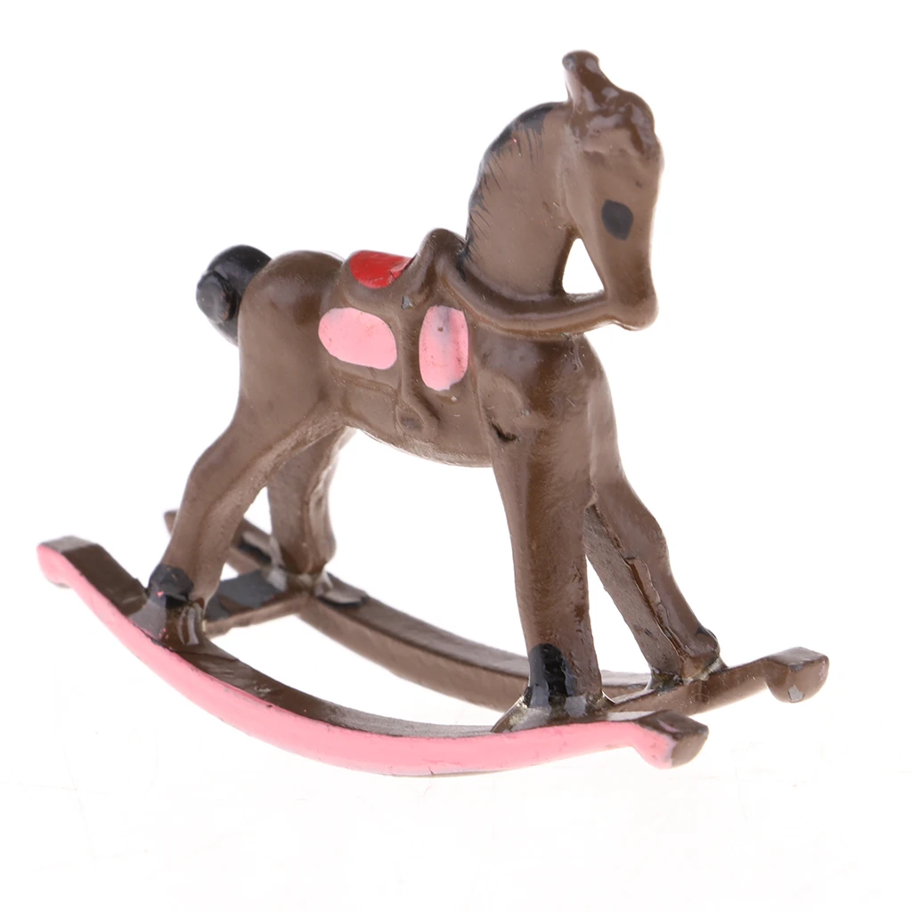 Metal Rocking Horse for 1:12 Dollhouse Miniature Nursery Room Ornament - Kids Birthday Gifts Coffe