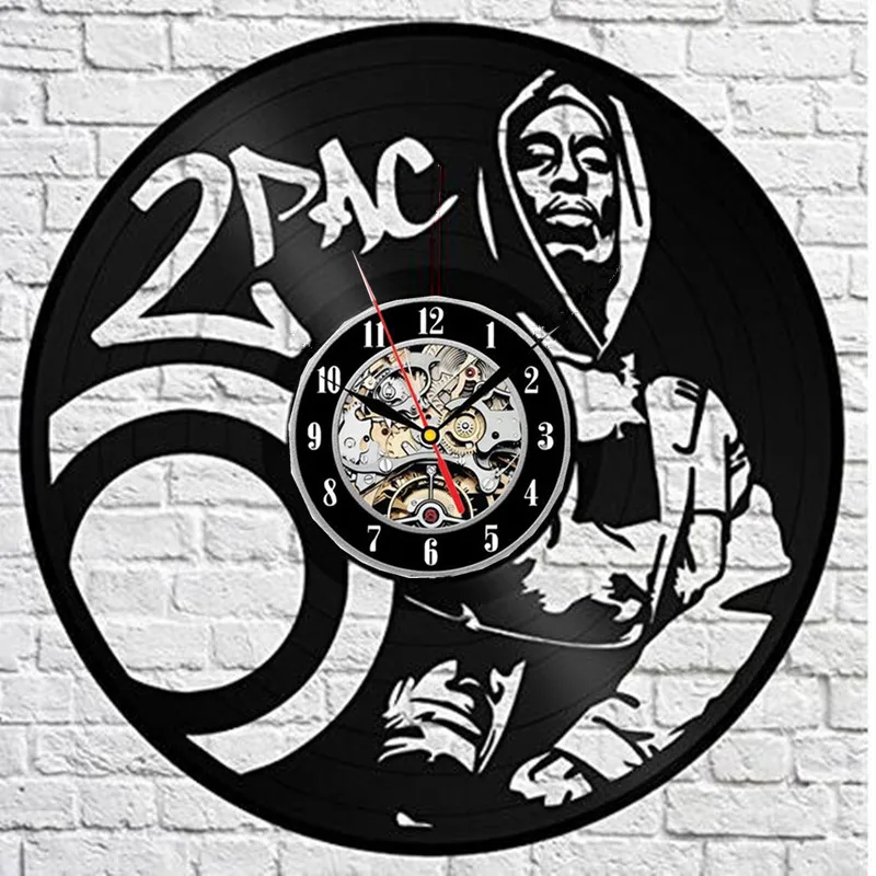 2Pac Rap Music Vinyl Record Wall Clock Fan Art Handmade Decor Unique Decorative Vinyl Clock 12