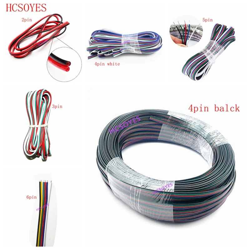 

5~100 meters 2pin 3pin 4pin 5Pin 6pin 22 AWG Extension Electric Wire Cable Led Connector For 5050 WS2812 RGBW RGB CCT LED Stirp