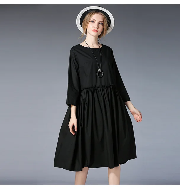 Buy 2018Spring women loose cute flare dress cotton 3/4