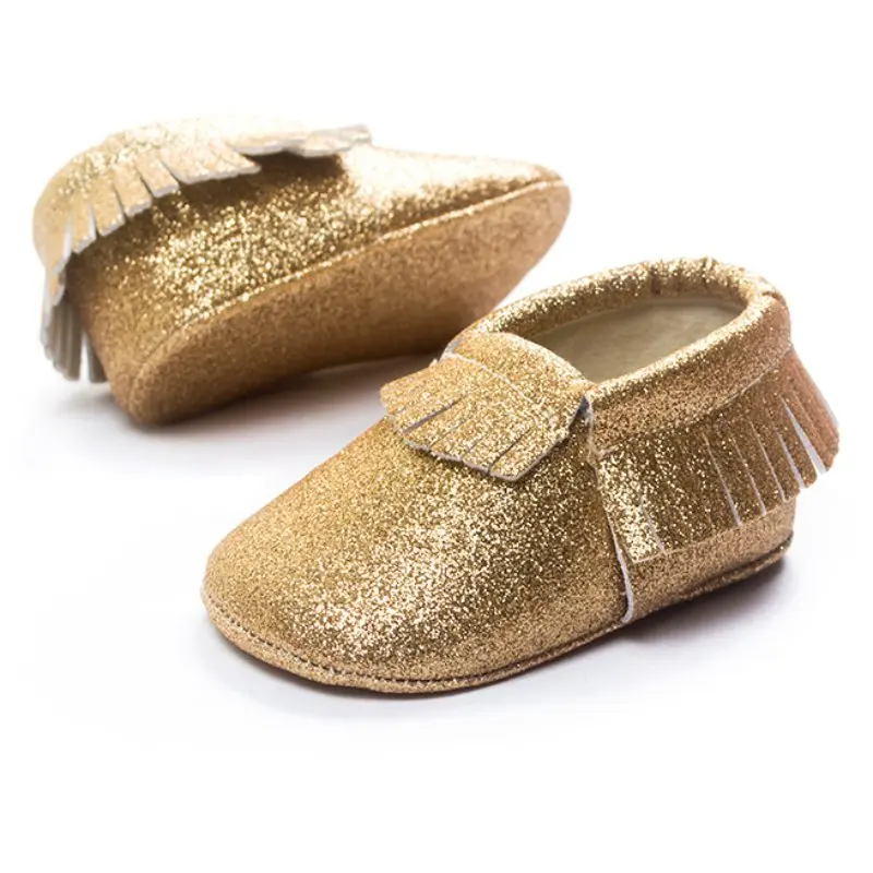 2017 шикарные золотистые вечерние кисточкой малыша Мокасины Обувь для малышей из искусственной кожи для малышей Мягкая подошва Обувь для