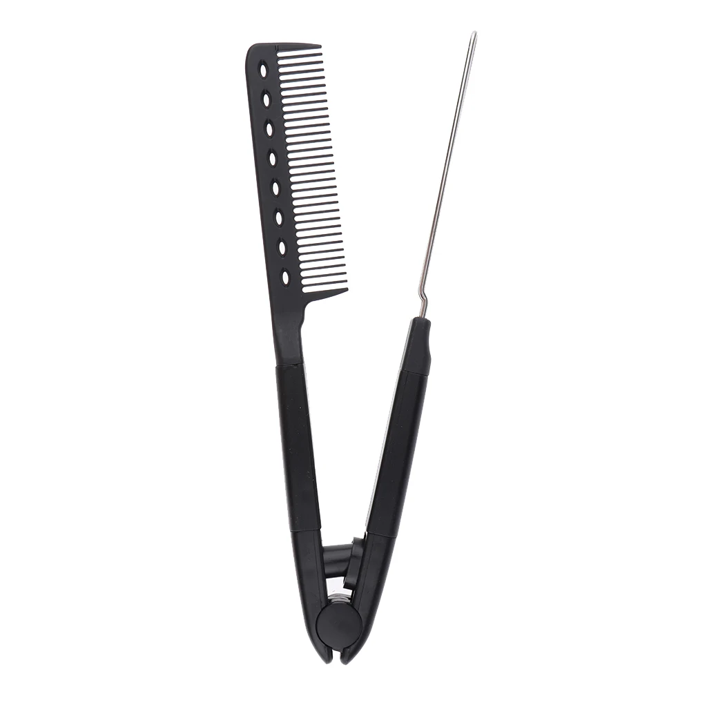 Fashion Salon Straight Bouffant Folding Pocket Comb Clip Hair Travel Brush V Shaped Hair Straightener Brush