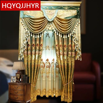 

European Luxury Royal Embroidered Shade Curtains For Living Room With High-Grade Voile Curtain For The Bedroom /Kitchen