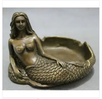 

Art Bronze home decoration Selling Exquisite Exquisite Chinese Copper Folk Myth Belle Mermaid Sea-maid Fish Statue Ashtray