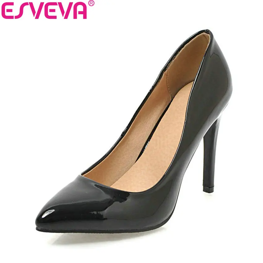 

ESVEVA 2018 Women Pumps Slip on shallow Elegant Thin High Heels Pointed Toe Elegant Wedding Pumps Women Shoes Size 34-43