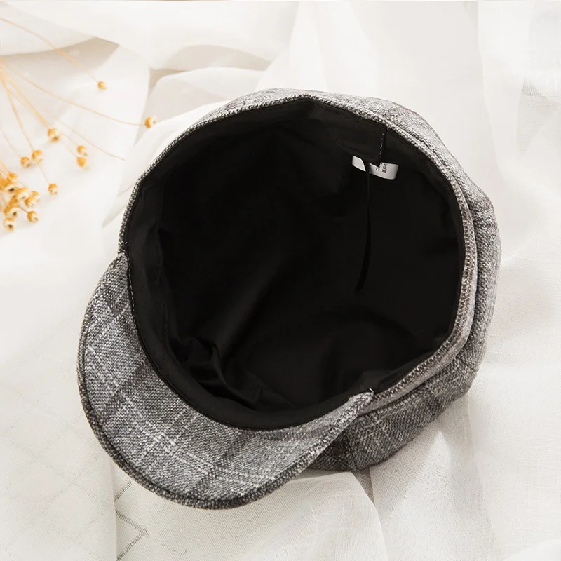 Новая клетчатая восьмиугольная шляпа Женская Осенняя зимняя берет в стиле винтаж шапка для женщин хлопковая Повседневная Кепка для девочек восьмиугольная кепка