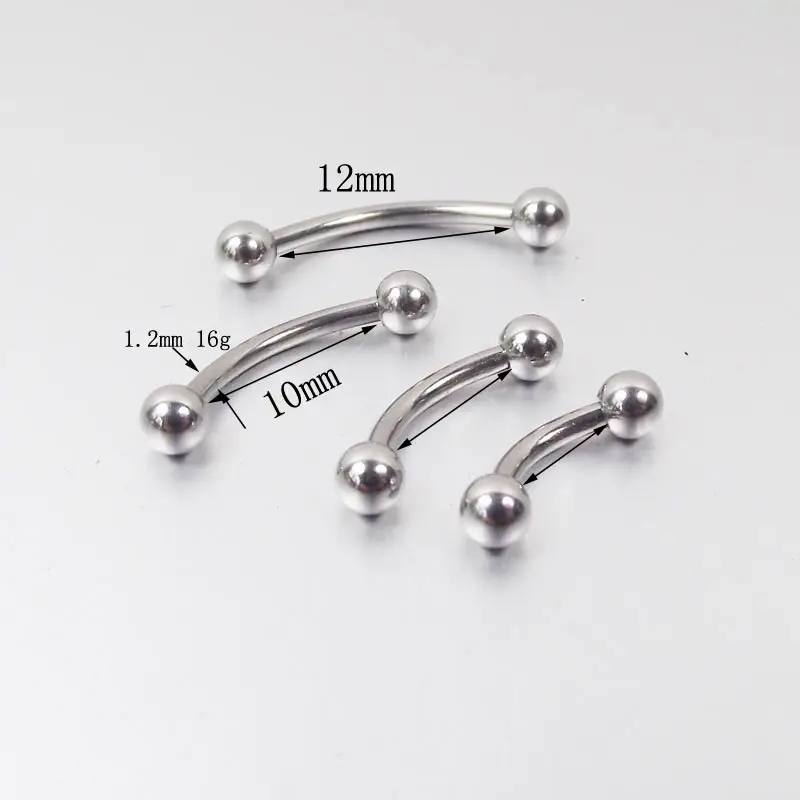 1-4PC 18G 1/4"-1/2" Tiny 2 mm Ball Ends Silver Steel Banana Eyebrow Barbell Ring