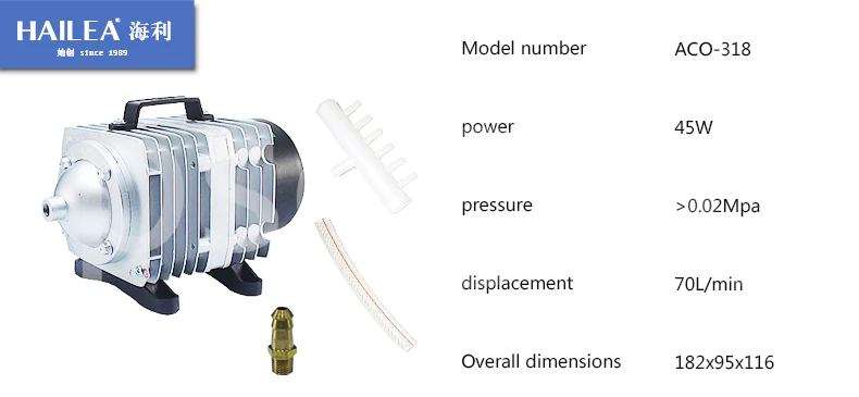 Hailea ACO 208 308 318 воздушный насос 25 Вт 35 Вт 45 Вт Электрический магнитный воздушный компрессор для аквариума и трубки генератора озона