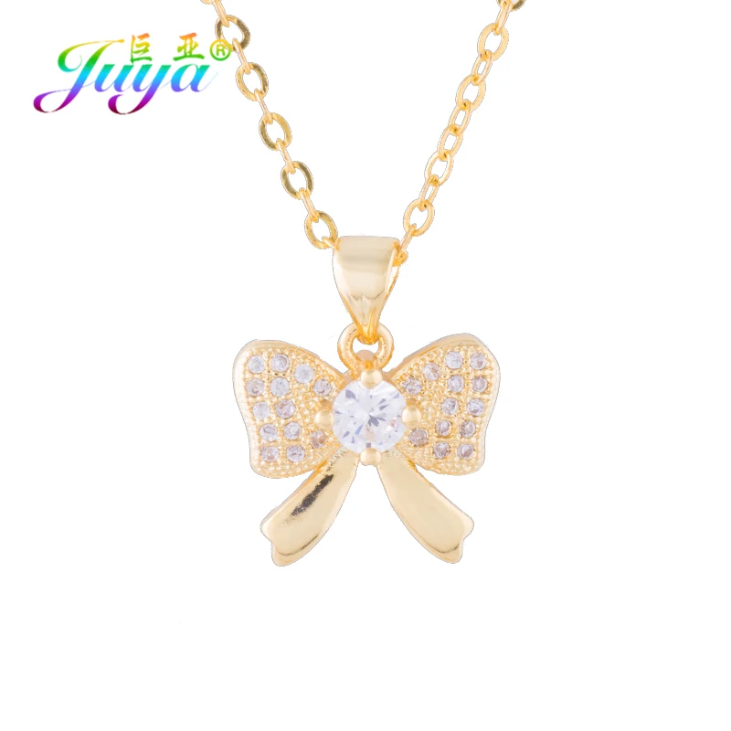 

Juya Handmade Christmas Gift Necklace Gold/Silver/Rose Gold Bowknot Pendant Necklace For Women Girls Couple Jewelry