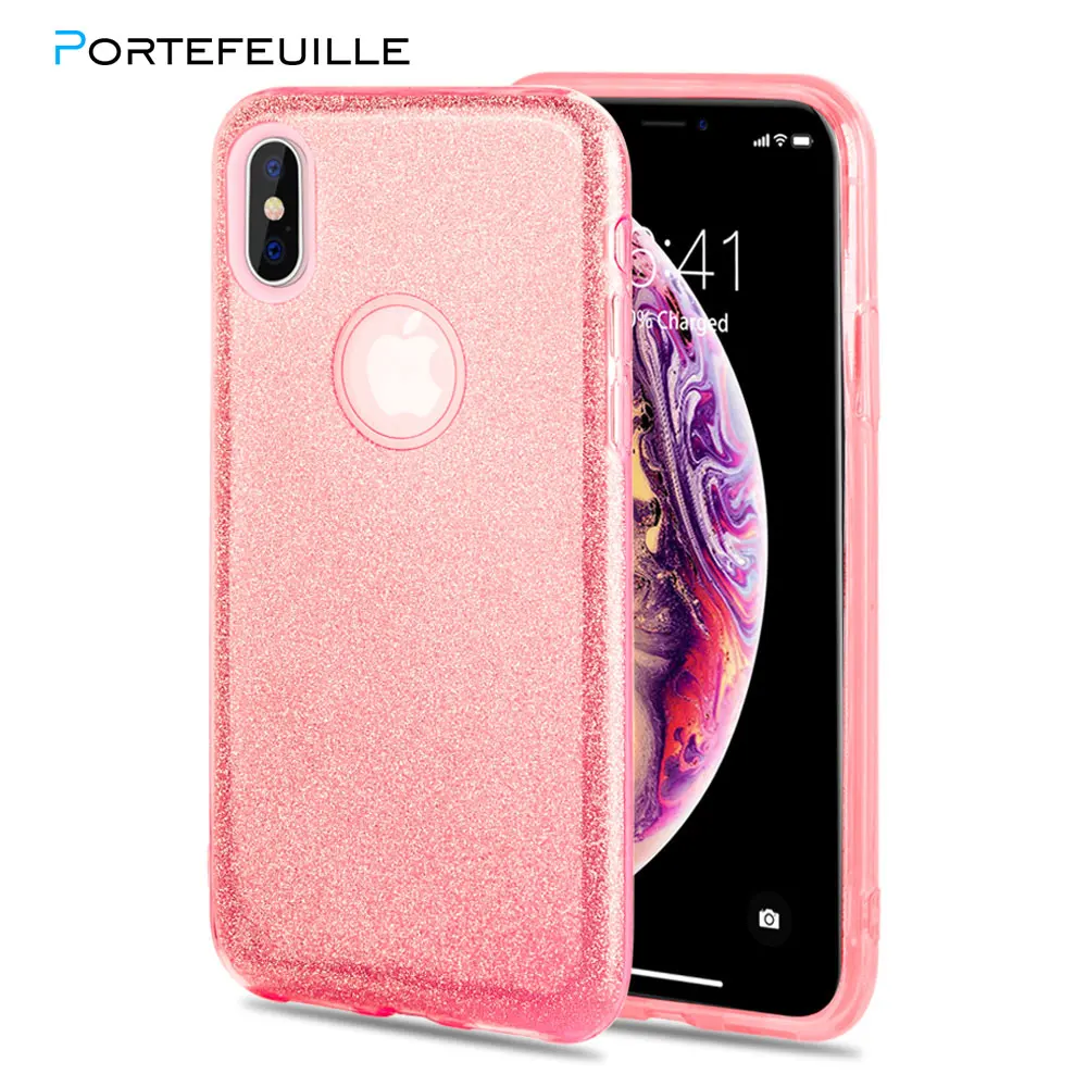 Чехол Portefeuille для iPhone X роскошный блестящий ударопрочный чехол телефона Apple 7 Plus 8 XS