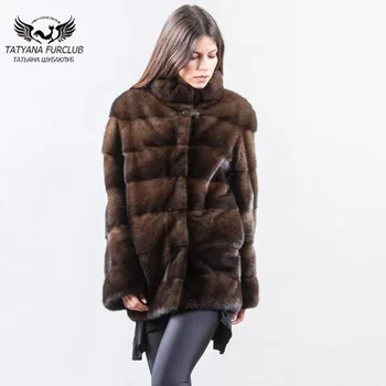 

Tatyana 2018 New Coming Real Mink Fur Coats Brown Regular Type Mink Fur Coat With Stand Collar Genuine Leather Fur Outwear Hot