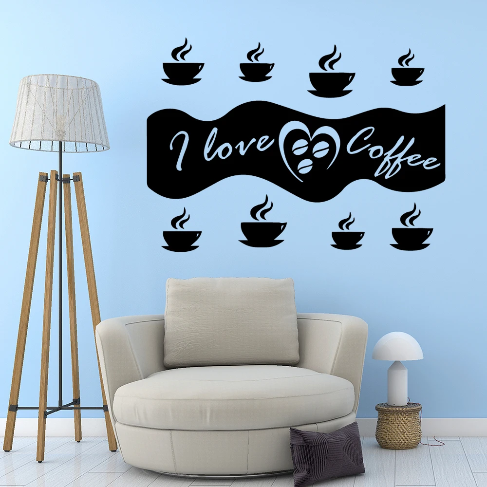 Creative I love coffee Self Adhesive Vinyl Waterproof Wall Decal Waterproof Wall Decals Home Party Decor Wallpaper