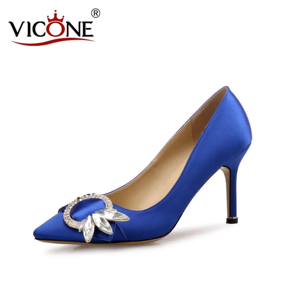 

VICONE Women Spring/Autumn Crystal Pointed Toe Silk Party Fashion Heels V10120