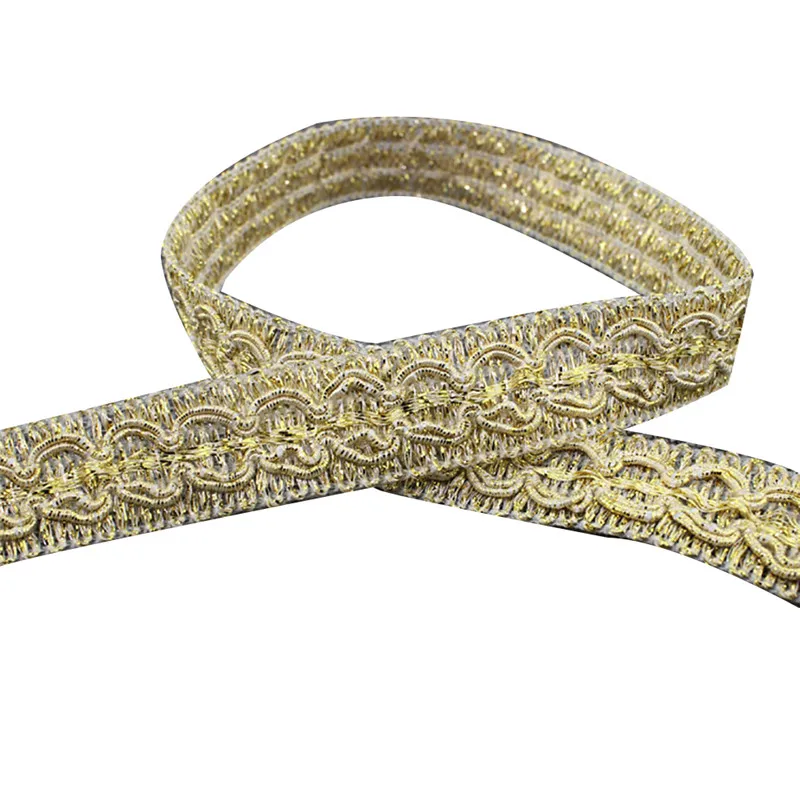 Lychee Life Braided Gold Lace Trim 10 Yard Sequins Lace Ribbon for Dress DIY Sewing Material for Bridal Dress
