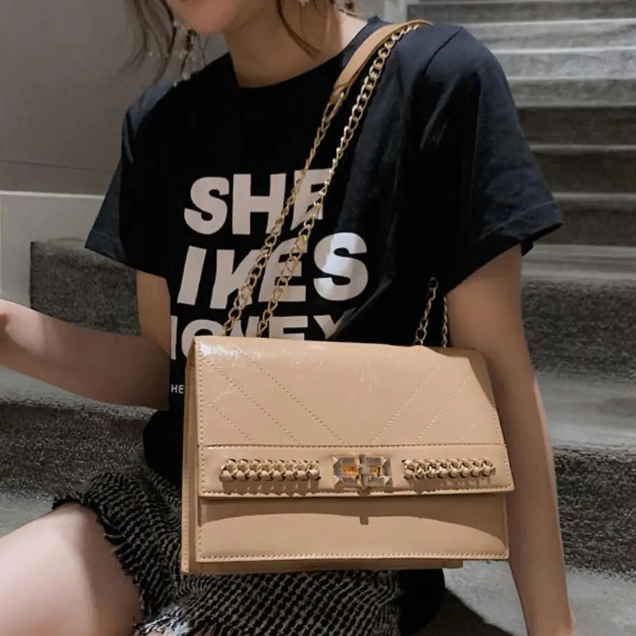 

Elegant Female Lock Square Bag 2019 Fashion New High Quality PU Leather Women's Designer Handbag chain Shoulder Messenger Bag