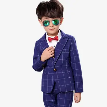 

2019 New Baby Boy Suit For Wedding Piano Party Children Boys Plaid Blazer+Vest+Pant Sets Kids Boys Suits Formal Clothes 3Pcs Y82