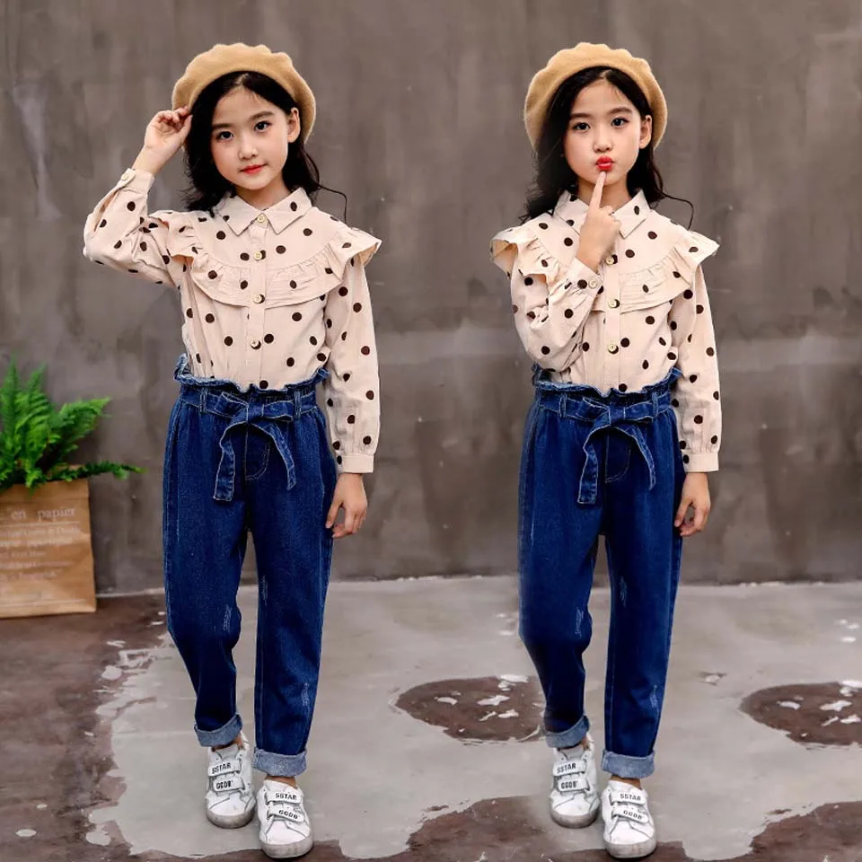 

Children Clothing Boys Sets Spring Autumn Kids Clothes Dot Shirt + Jeans Girl Baby Boy Clothes Sets Cotton Girls Sport Suits