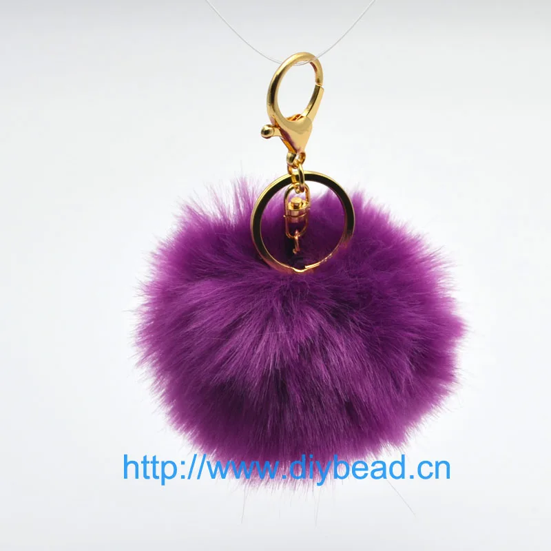

18 Colors Real Fur Ball 9cm Car Women Bag Trinket Keyring Rabbit Ball Keychain Fur Brand Pompons Bag Charms With Metal Chains