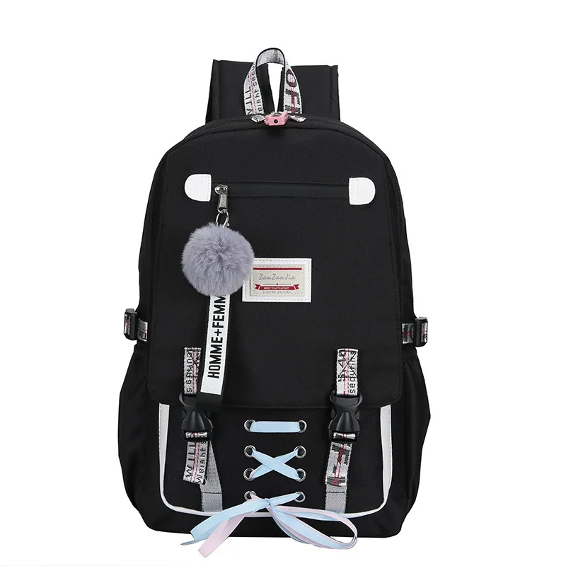 Женский рюкзак черного цвета, Большая вместительная школьная сумка для девочек-подростков, Противоугонный USB рюкзак, нейлоновый рюкзак, молодежная сумка - Цвет: Черный