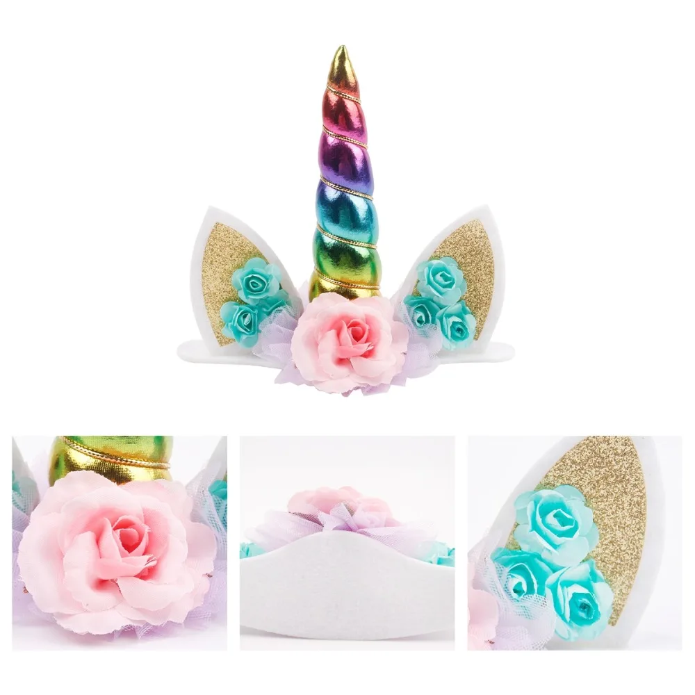 PATIMATE Unicorn Horn Cake Topper Kids Birthday Party Suppies Cake Decorating Tools Unicorn Party Cake Flags Decoration