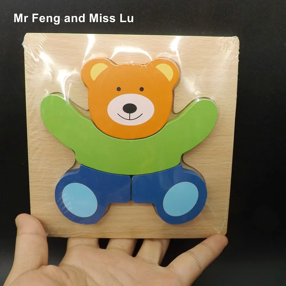 Anak Bayi Kayu Mainan Pendidikan Kartun Hewan Beruang Model 3D Teka