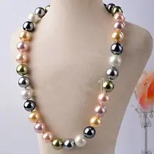 925 Серебряный редкий 12 мм яркий многоцветный Южно-морской корпус жемчужное ожерелье 1" AAA+ белый серебряный кристалл женщин