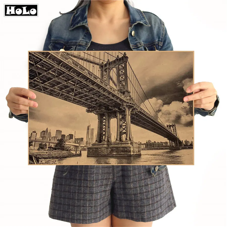 

Brooklyn Bridge, New York Living Room Bedroom Fighter Vintage poster Vintage Paper Retro Wall HD Craft Sticker 42x30cm GGB057