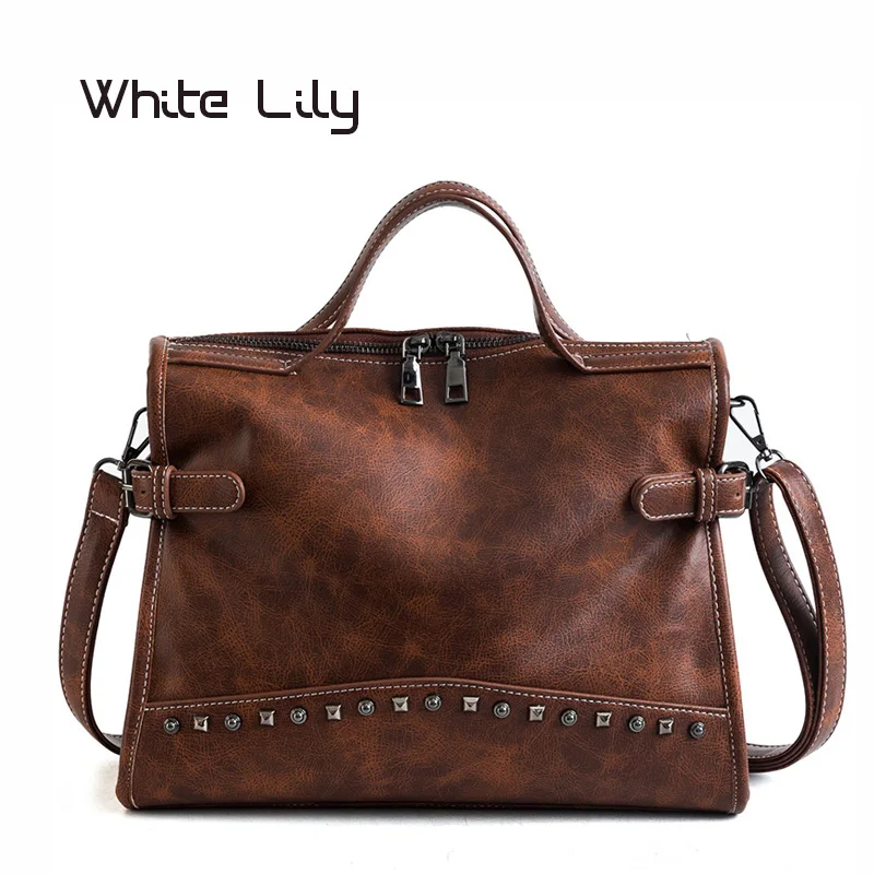 

Fashion Luxury PU Leather Women Handbags Famous Brand Large Women Messenger Bags Retro Rivet High Quality Tote Shoulder Bag
