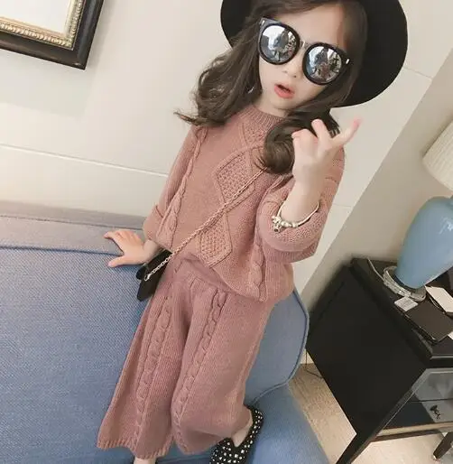 

Autumn Winter Girls Sweater Clothing Set Children Warm Knitwear Sweater+Pants 2 Pcss Suit Kids Baby Girls Clothes Set