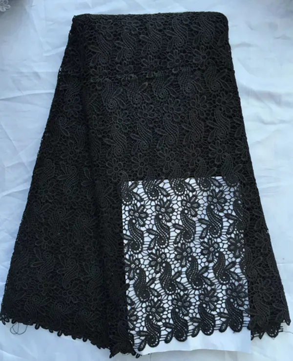 

5 Yards/pc good quality black flower cord lace african guipure lace embroidery water soluble lace fabric for clothes QW19-4