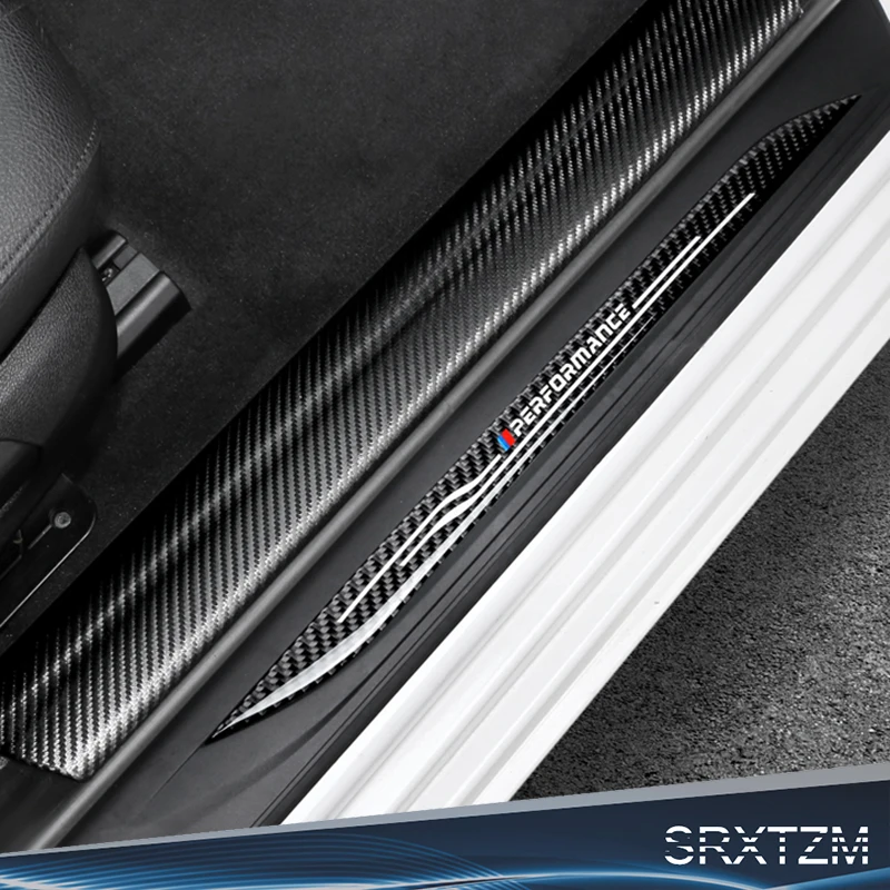 

SRXTZM Interior Carbon Fiber Stickers Leather Door Sill Scuff Plates Welcome Threshold Decoration 4pcs For BMW F10 2011-2017
