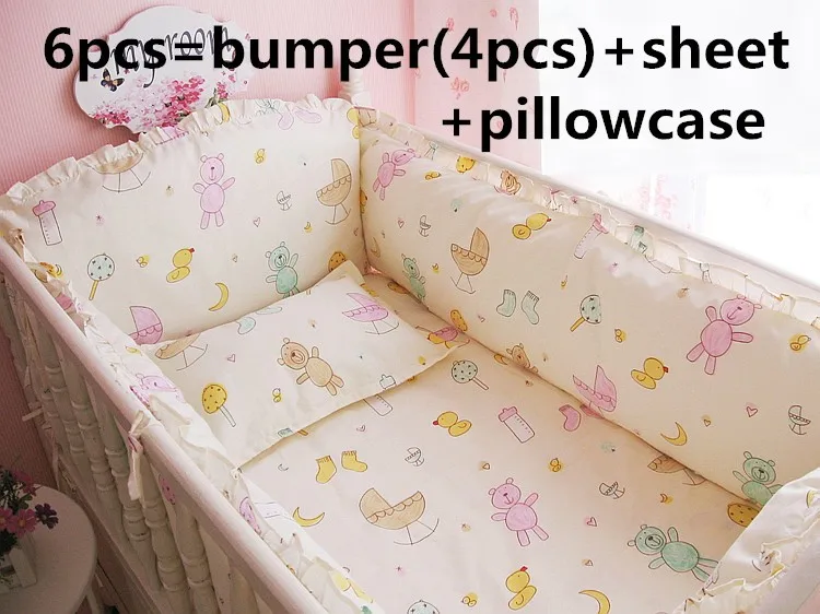 

Discount! 6pcs baby crib bedding sets package washable cotton ruffle ultra soft thickening ,include(bumper+sheet+pillowcase)