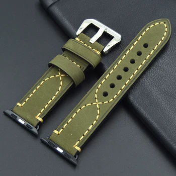

Man Leather strap 38mm 42mm Dark Brown green gray Replacement watch straps Fit For Apple Watch leather Watch Band For iwatch