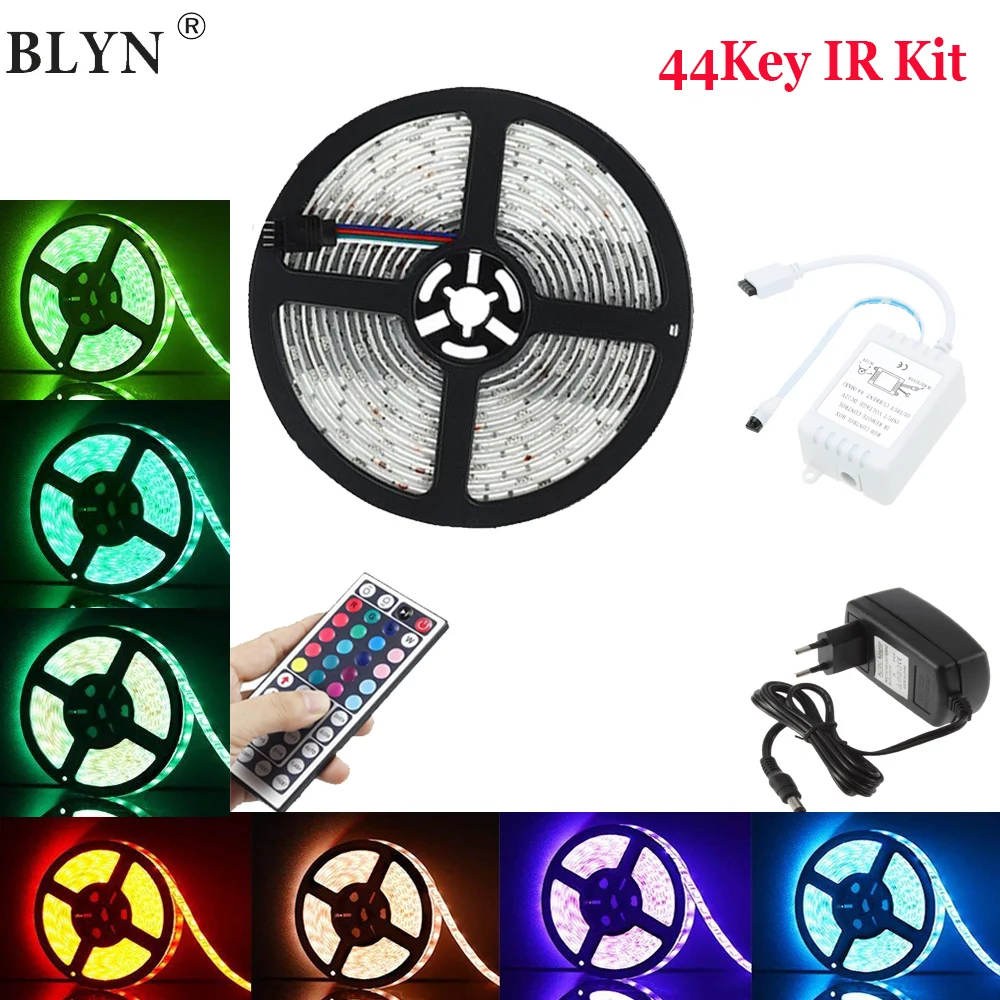 5050 RGB Светодиодная лента 12 В Водонепроницаемая Диодная гибкая 5 м 10 2 44Key ИК пульт