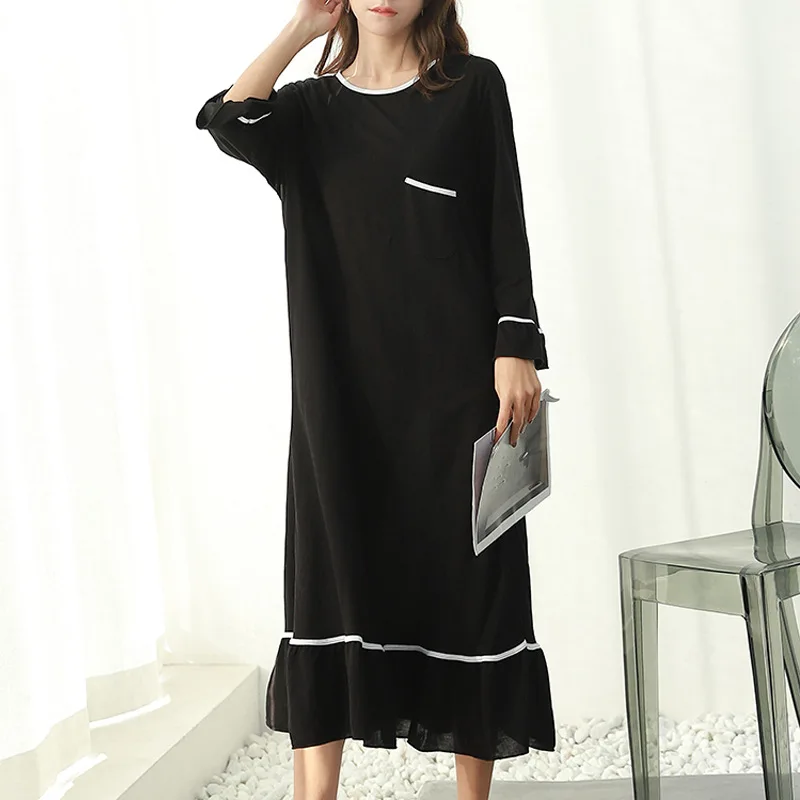 

2019 spring and summer modal plus size maxi dress women lotus leaf sleeve nightdress loose long dresses home wear robe femme