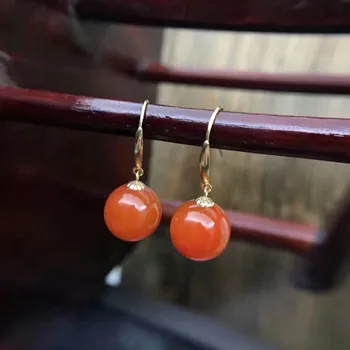 

Fidelity natural 9.5mm agate drop earrings 18k yellow gold noble fine jewelry for women party Natural red gemstone