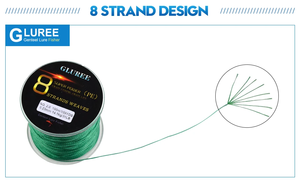 GLUREE 100M109Yards 8 Stands PE Line Braided Fishing Line 100% PE Multifilament Fishing Line Super Strong High Quality 22-78LB (10)
