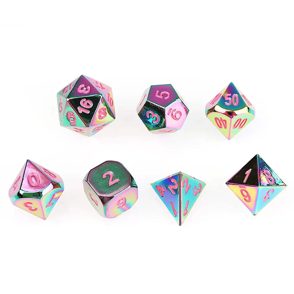 7Pcs/lot Colorful Embossed Heavy Metal Polyhedral Dice Metallic DND RPG MTG Role Playing Game with Bag