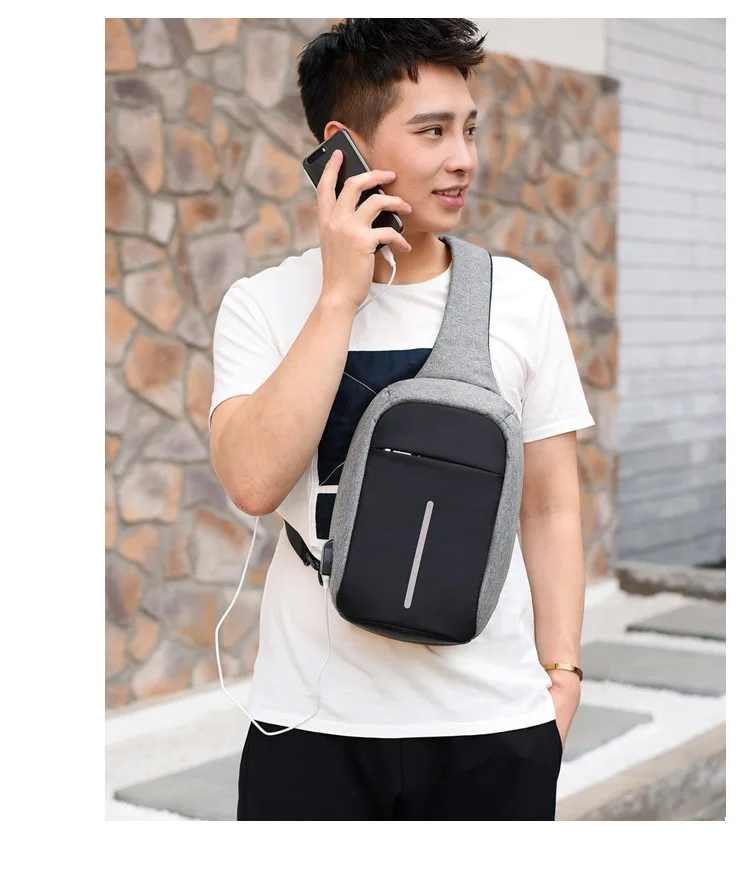 Для мужчин Anti Theft груди мешок мужской зарядка через usb Crossbody сумки на плечо s720-40 повседневное нейлон телефон Слинг Сумка