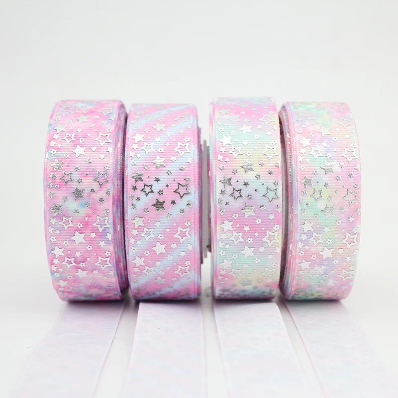 

7/8" 22mm silver foil printed glowing star ribbon Accessory hairbow headwear DIY handmade hair bows accessories 25 yards