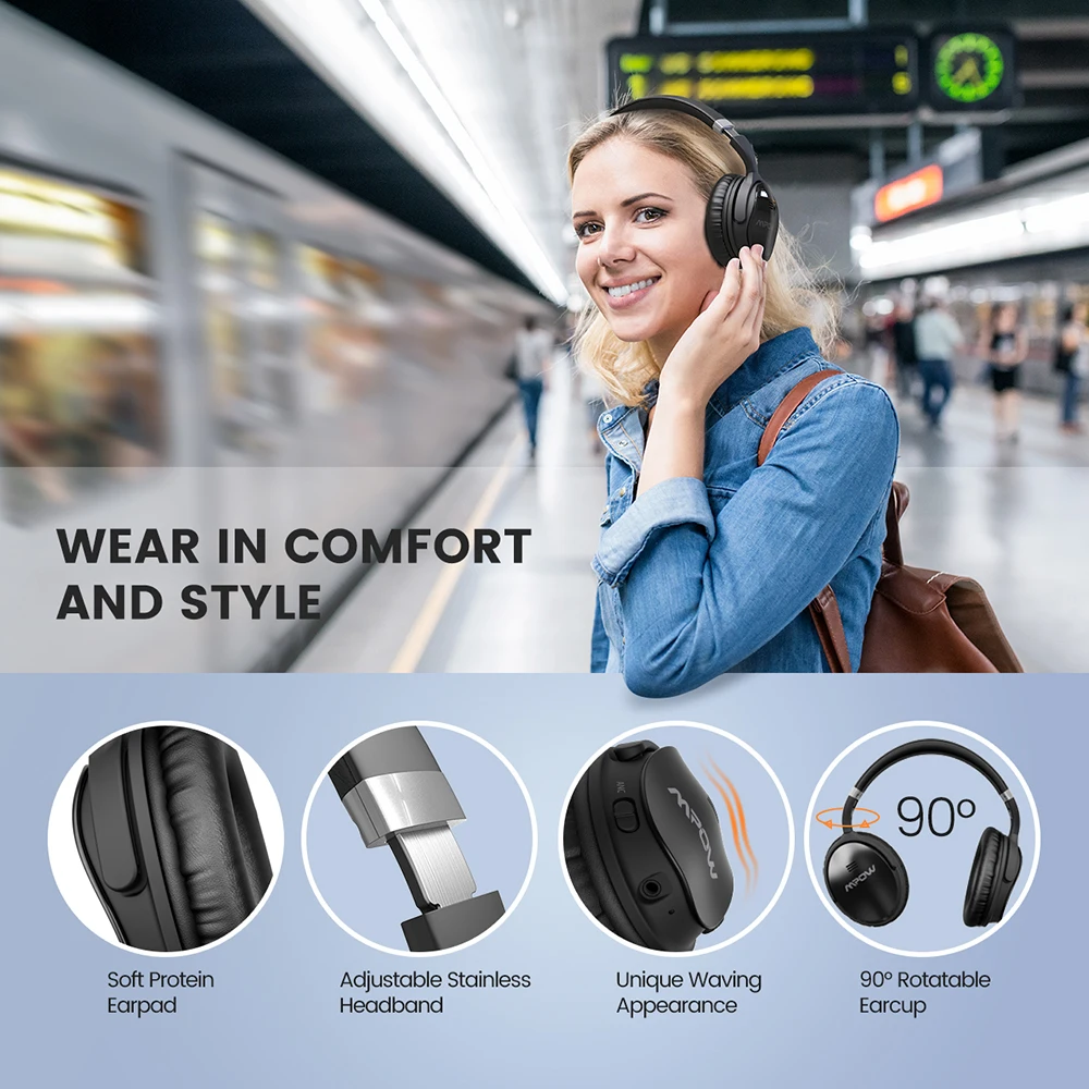 Mpow H5/H5 2nd Gen auriculares Bluetooth de oído ANC HiFi estéreo de auriculares con micrófono para iPhone x/8/7 y teléfono Android - 4